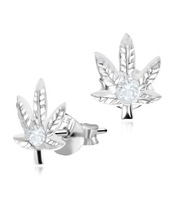 Stone Set Marijuana Stud Earrings STF-25